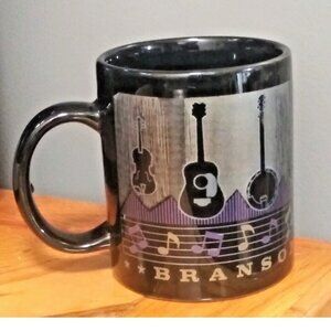 Branson coffee mug Guitar violin mandolin Black Silver string music instruments